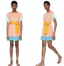 Alice + Olivia Ella Mae Tie Waist Ruffle Mini Dress - Medium