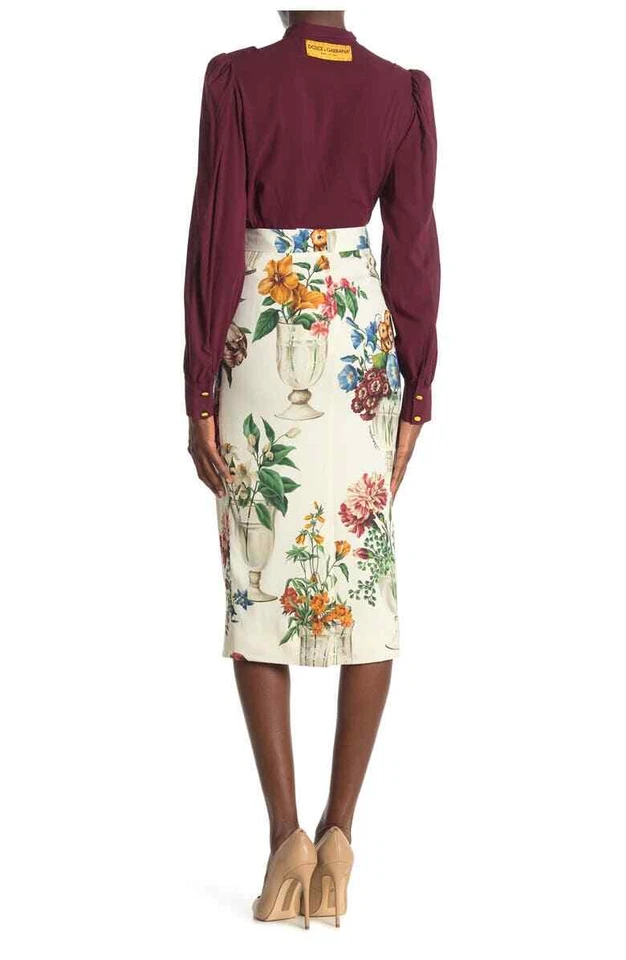 NUEVO CON ETIQUETAS AUTO Dolce Gabbana Floral Florero Estampado Mezcla Seda Falda Midi Talla IT 42/US 6 Foto 2 de 4