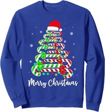 Candy Cane Santa Hat Funny Xmas Tree Merry Christmas Unisex Crewneck Sweatshirt
