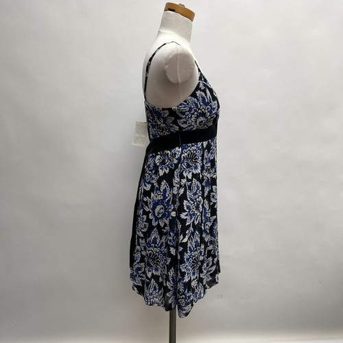 INC International Concepts Women's Bubble Dress 6 Petite Black Blue Floral Silk - Picture 4 of 10
