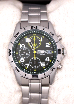 SEIKO SND377P Chronograph Men's Watch New Green Silver Authentic