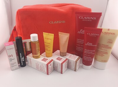 Clarins Luxus Tasche mit Lip Comfort Oil Mascara Bodylotion Duschgel Cleanser 