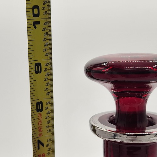 Cambridge Red Glass Pinched Decanter Stopper Silver Overlay Bullseye VTG Barware - Picture 11 of 11