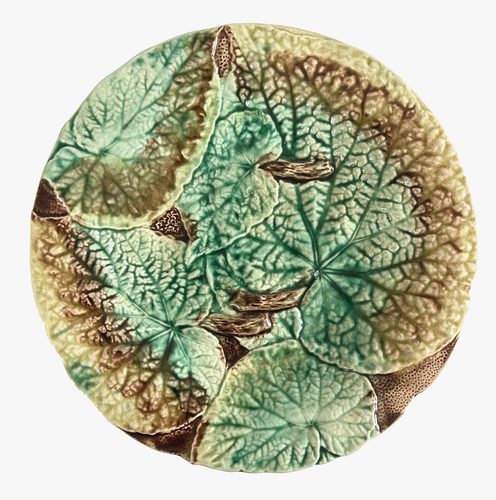 Antique 19C Majolica Begonia Leaves Footed Compote c1880's - Picture 2 of 9