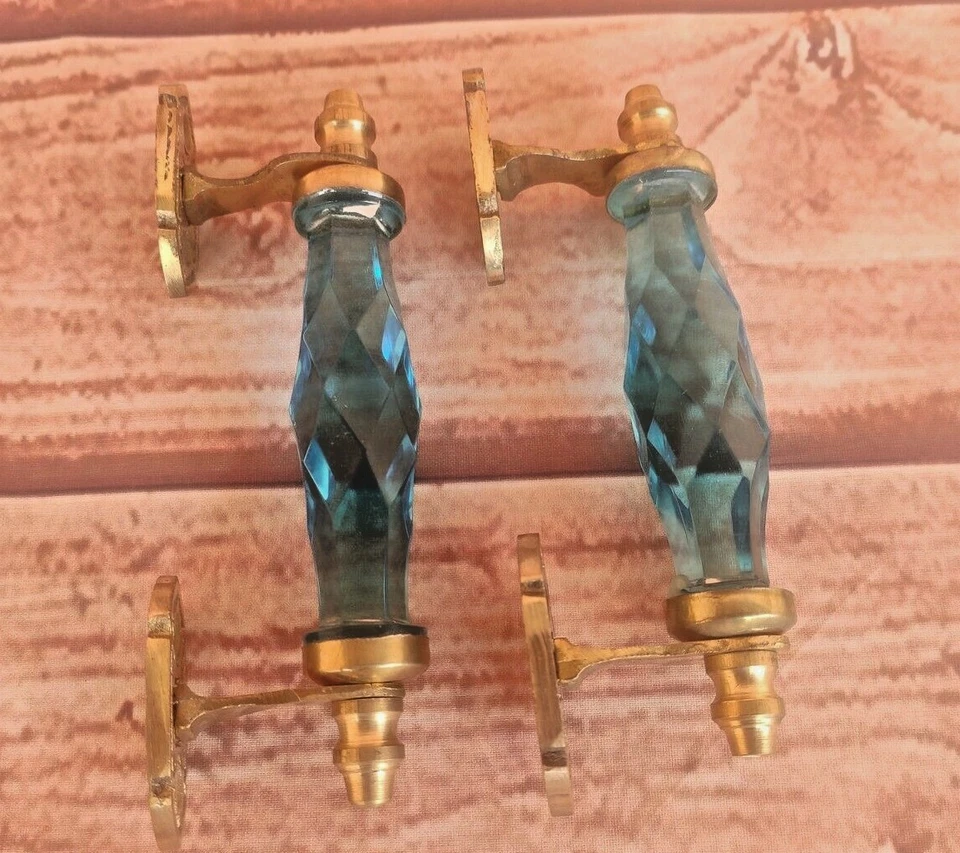 Ручка выдвижного ящика дверная выдвижная в винтажном стиле латунное синее викторианское хрустальное стекло 2 шт. - Изображение 4 из 4