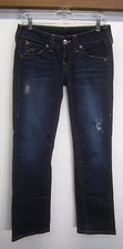 vtg True Religion Jeans dark wash blue denim distressed stretchy 28 made in USA