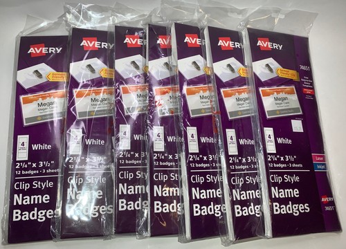 Lot of 7 Avery 74651 Clip Style Name Badges Plastic Holders Packages of ...