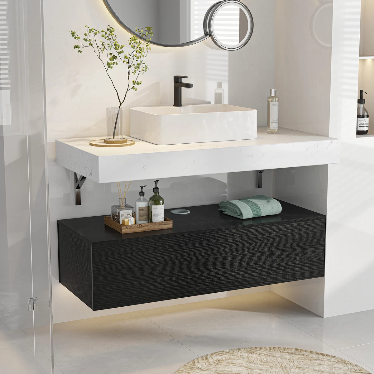 Bathroom Vanity with Ceramic Basin Sink 39 Inch Wall Mounted