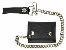 Marshal Genuine Leather Men EAGLE Trifold Wallet Chain Biker Trucker, Black