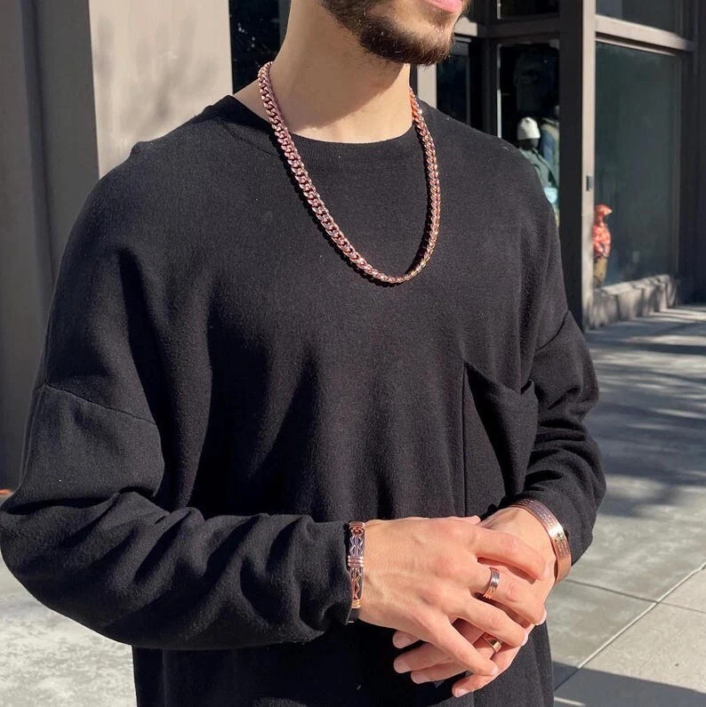 Cadena de cuerda de cobre puro 100 % oxidada cadena de eslabones de diseñador cadena collar joyería Foto 2 de 4