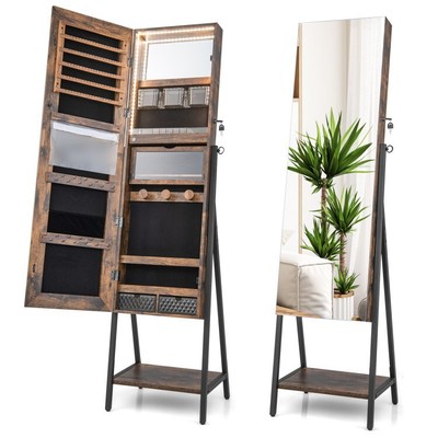 2 x 1 Freestanding Jewelry Storage Cabinet 3-Color LED Light Full-Length Mirror