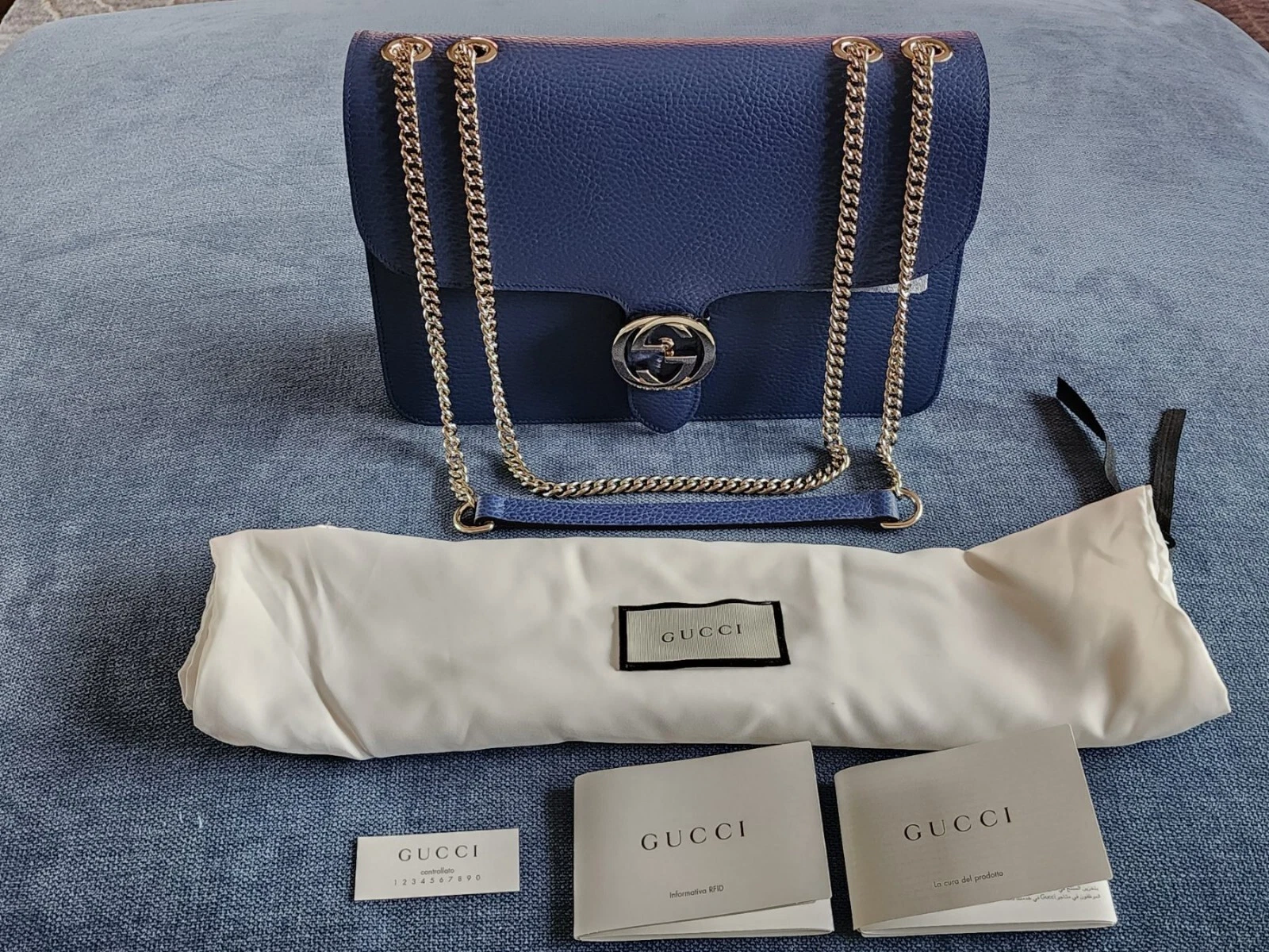 Sac à bandoulière GG bleu 100 % authentique Gucci dollar en veau imbriqué GG neuf