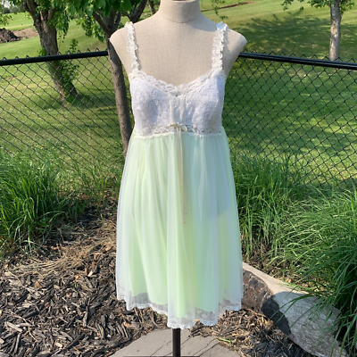 Vtg Babydoll Slip Dress Green S Sheer Chiffon Lace Short Nightgown 50s 60s  Boho | eBay