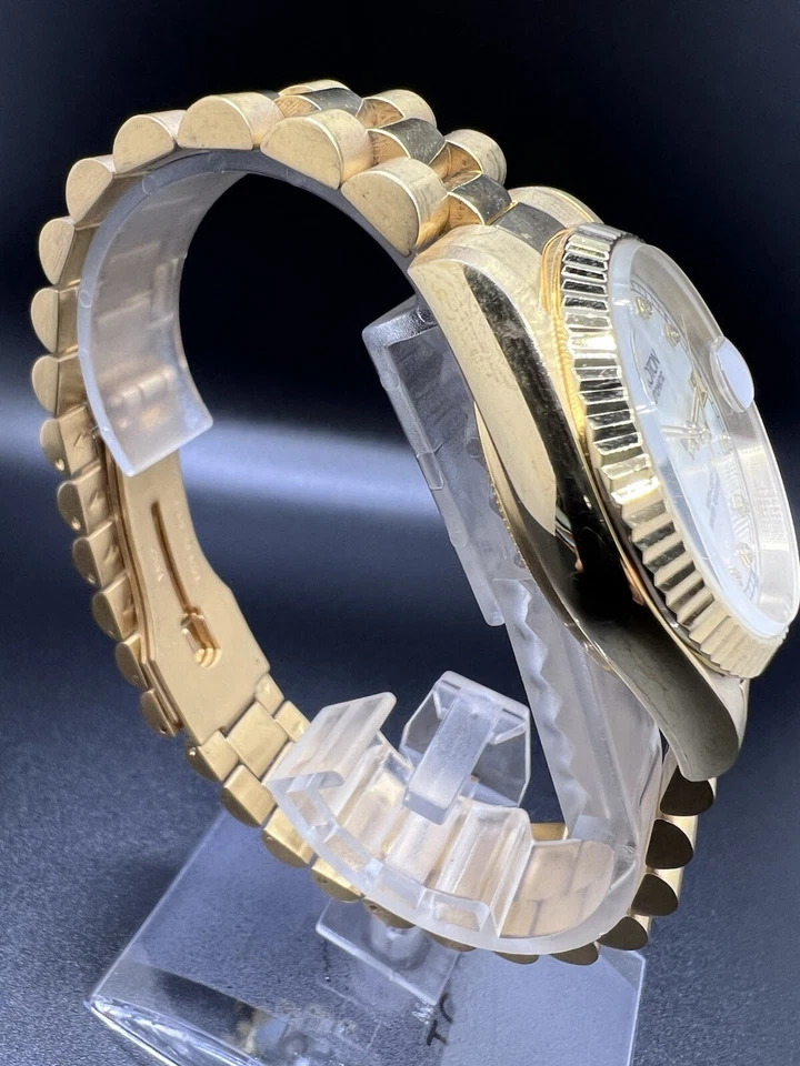 Men’s President Croton Automatic Watch Gold Tone Genuine Diamonds MOP Dial Watch - Image 3 of 4