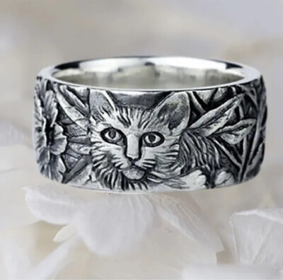 Damen Herren Unisex Katze & Maus 925 Sterlingsilber 925 Punze Band UK Größe U