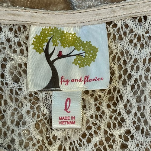 Top donna fico e fiore beige velluto schiacciato manica a campana pizzo schiena grande - Foto 4 di 4