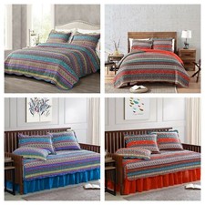Boho Chic Pre-Washed Cotton Quilt Set Bohemian Floral Bedspread Daybed Cover Set