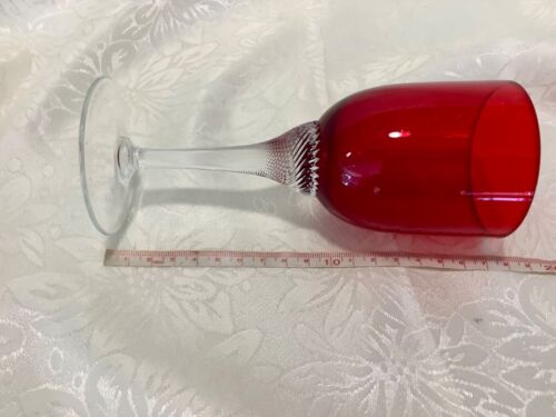 RUBY RED CLEAR TWISTED LONG STEM BOHEMIAN CRYSTAL WINE GLASS - Picture 4 of 6