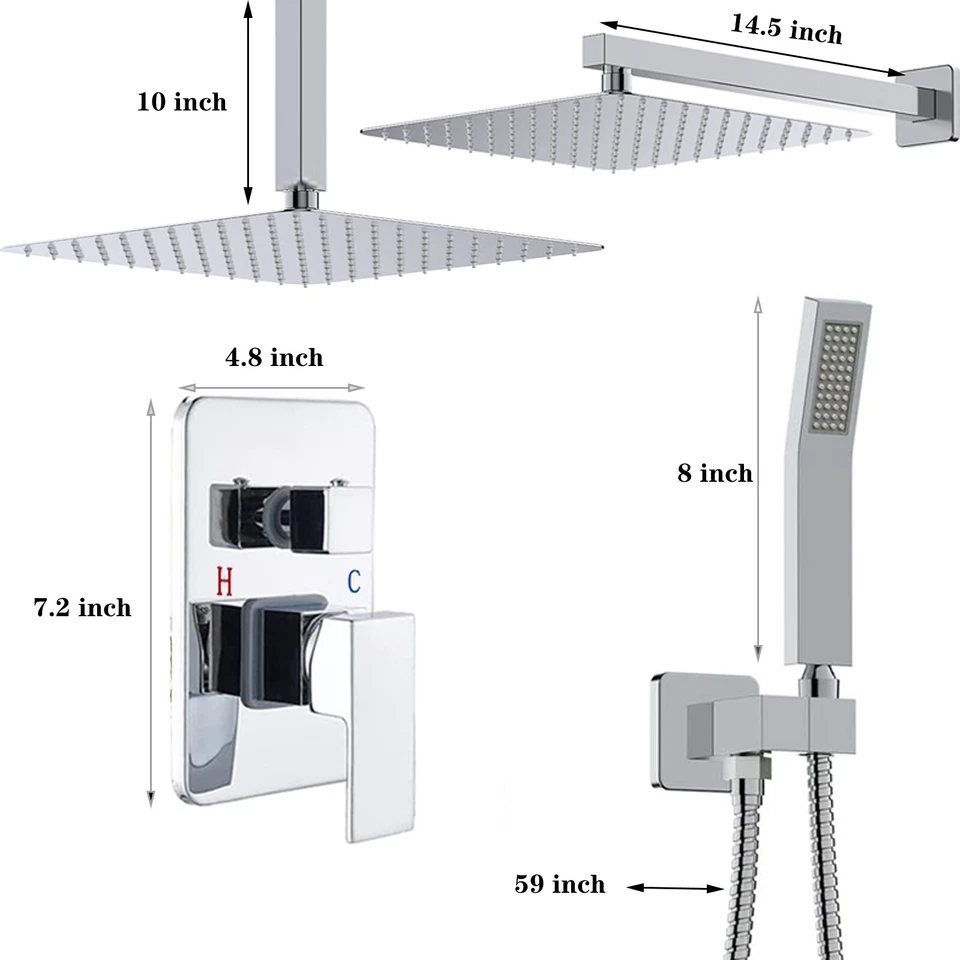 Juego de Grifo de Ducha 8-16" Sistema Combo de Cabezal de Ducha de Lluvia con Kit de Válvula Mezcladora Foto 2 de 2