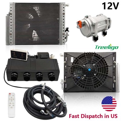 12V Car Air Conditioner Unit Underdash Electric Truck AC Kit Remote Panel
