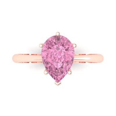 2 cttw Simulated Pink Diamond Solitaire Gold Ring for Women - Anniversary Gift