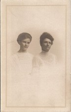 Two Edwardian Woman Studio Portrait White Lace Dresses Real Photo Postcard Y9