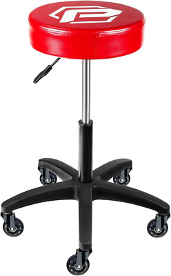 Rolling Shop Stool with Adjustable Height, Mechanic Detailer Garage Seat with Pa