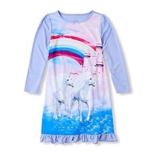 Girl's Rainbow Castle Unicorn Long-Sleeved Nightgown, Gown, Size 4