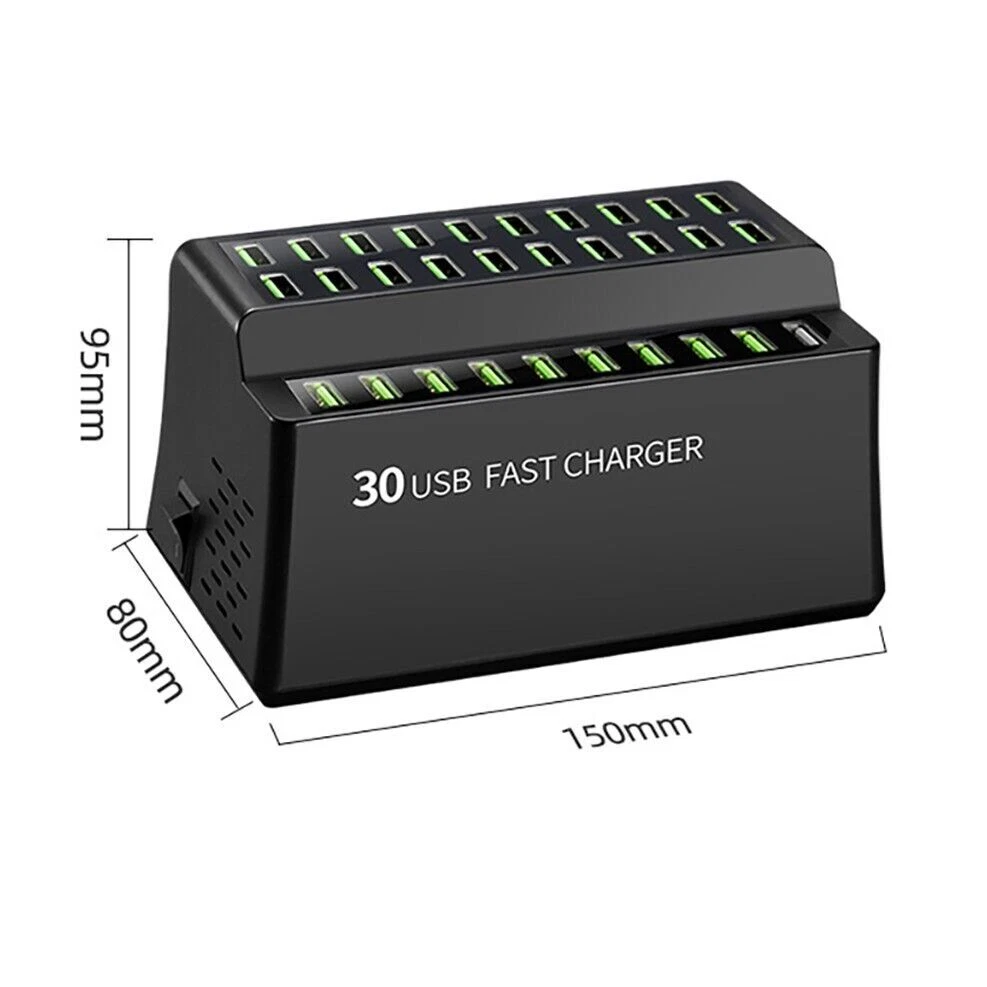 180W 30-Port Multi USB Hub Charger Adapter Phone Fast Wall Charging Dock Station