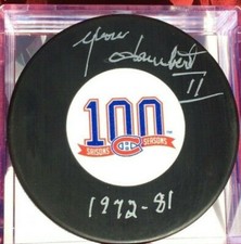 YVON LAMBERT 100 YEARS SIGNED AUTOGRAPHED PUCK  Montreal Canadiens