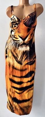 ROBERTO CAVALLI X SKIMS UNDERWIRE MIDI DRESS ''TIGER FACE PRINT'' 2X NWT
