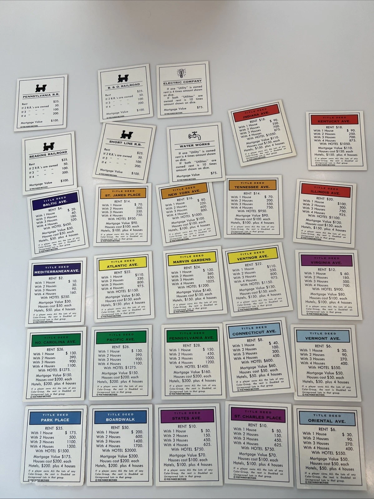 Franklin Mint Monopoly The Collector's Edition 28 Title Deed Cards 1991 Nice