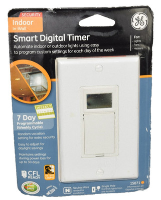GE Indoor In Wall Digital Timer Weekly Smart Programmable Single Pole 15071