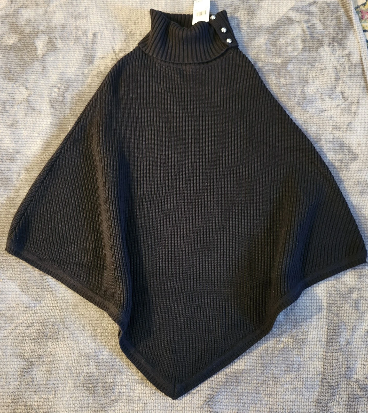 Michael Kors Women's Black Wide Rib Button Turtleneck Poncho One Size New W Tag