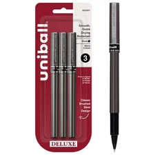 uni-ball Deluxe Rollerball Pens, Micro Point (0.5mm), Black, 3 Count