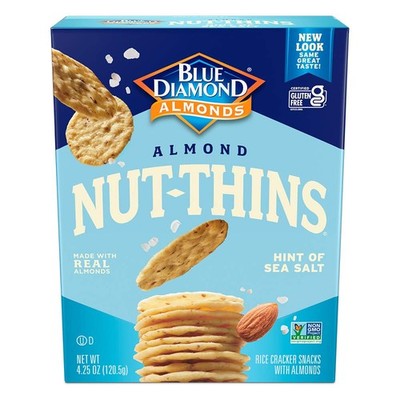 Blue Diamond Almonds Nut Thins Gluten Free Cracker Crisps, Hint of Sea Salt, ...