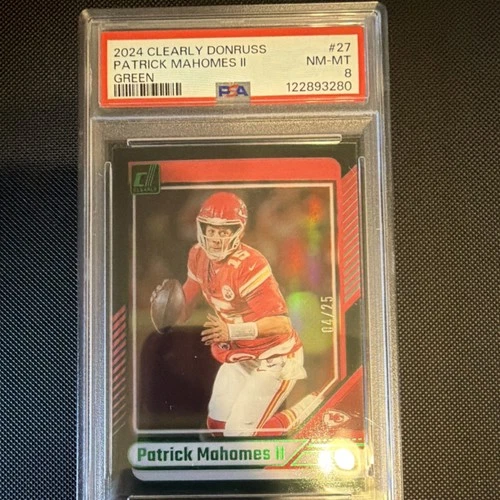 2024 Panini Clearly Donruss Patrick Mahomes II #27 Green /25 PSA 8 Chiefs