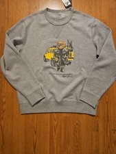Polo Ralph Lauren Gray YELLOW DEFENDER TRUCK BEAR Crewneck Sweatshirt Large NWT 