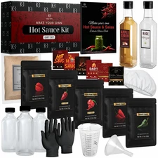 Hot Sauce Making Kit - Complete DIY Set with Tools, 5 Variety Peppers from Mild 