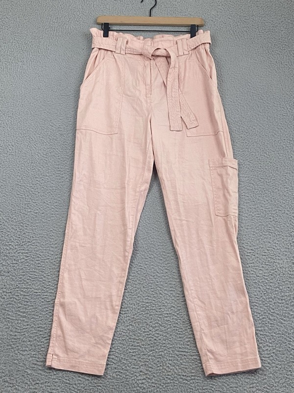 Anthropologie Elevenses Romy Pant Sz M Linen High Waist Stretch Coastal Boho EXC