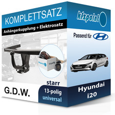 Für Hyundai i20 05.2015-09.2021 G.D.W. Anhängerkupplung starr + 13polig E-Satz