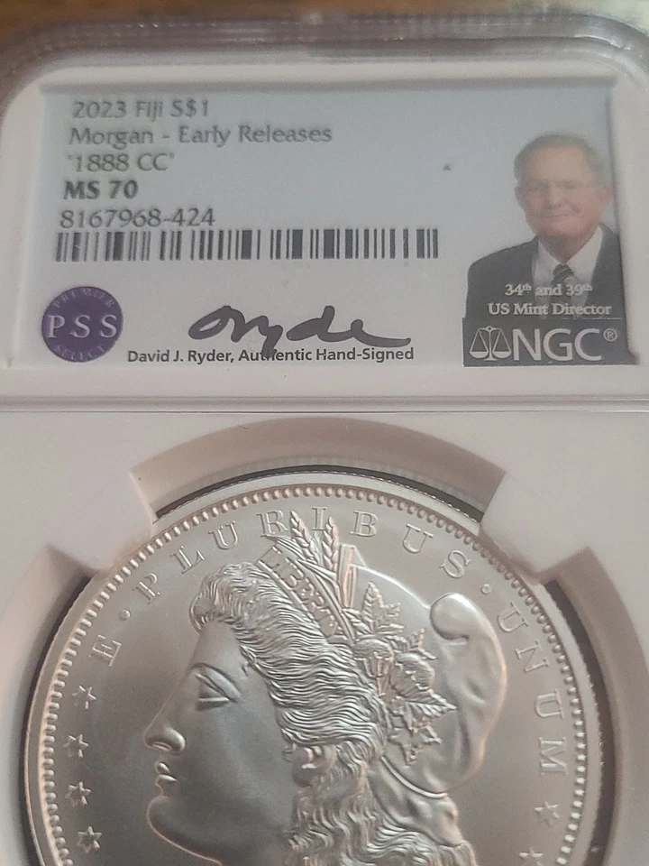 2023 Fiji "1888" CC Morgan Silver Dollar MS70 Early Release David Ryder Signed - Image 2 of 4