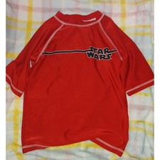 Star Wars Mens Small Red Rash Guard Swim Shirt Short Sleeve Logo Graphic