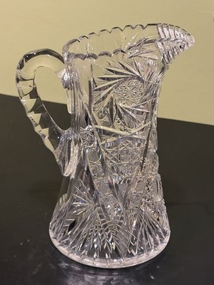 Antique American Brilliant Period Hand Cut Lead Crystal Pitcher Discontinued