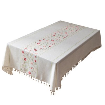 Flower Pattern Tablecloth Cotton Linen Blend Rectangular Dining Table Cover