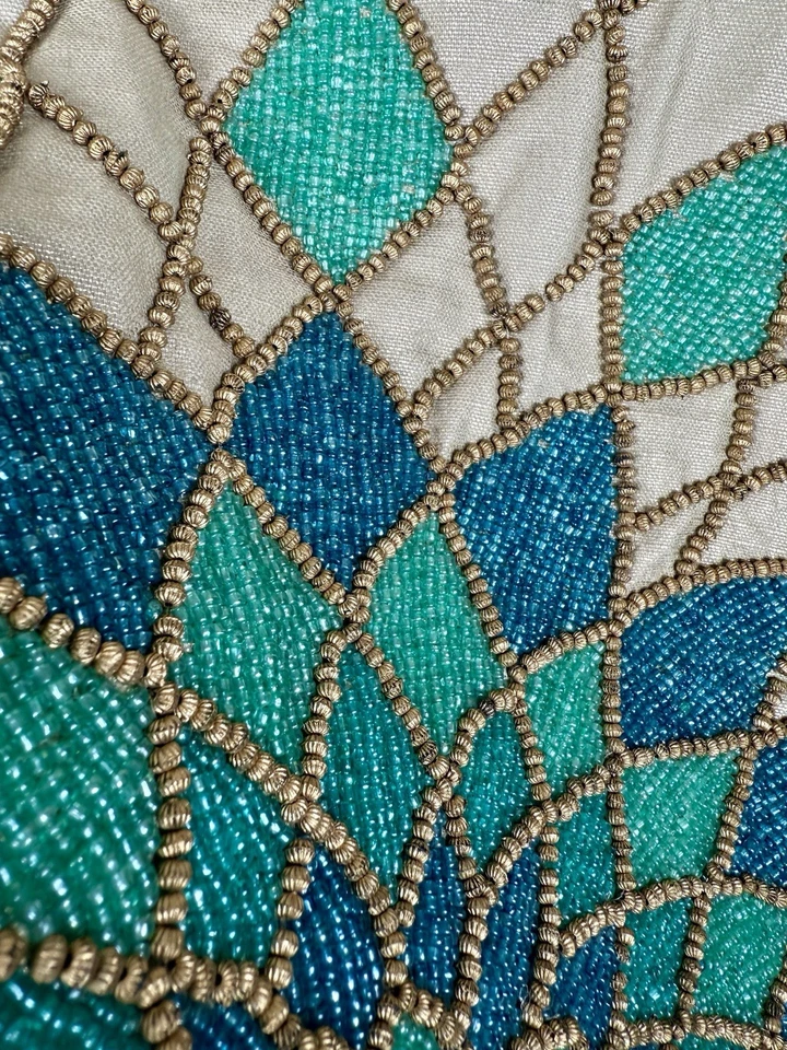 Kim Seybert Beaded Turquoise Teal Blue Gold Table Runner Formal Designer 14x72 - Image 4 of 4