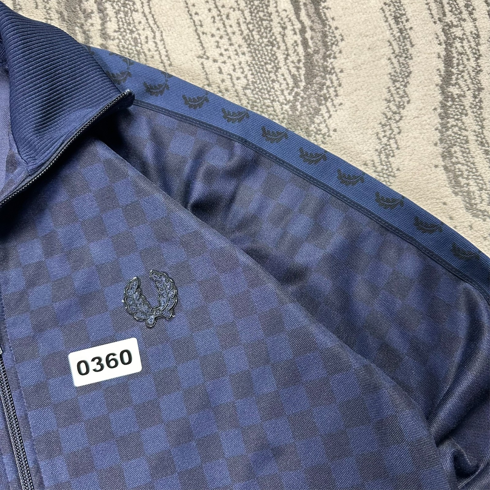 Vintage Fred Perry Checkerboard Monogram Size XS Navy Funnel Neck Track Jacket image 2