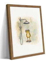 Framed Funny Frog Canvas Wall Art, Cute Frog Showering in Bathroom Canvas Pri...