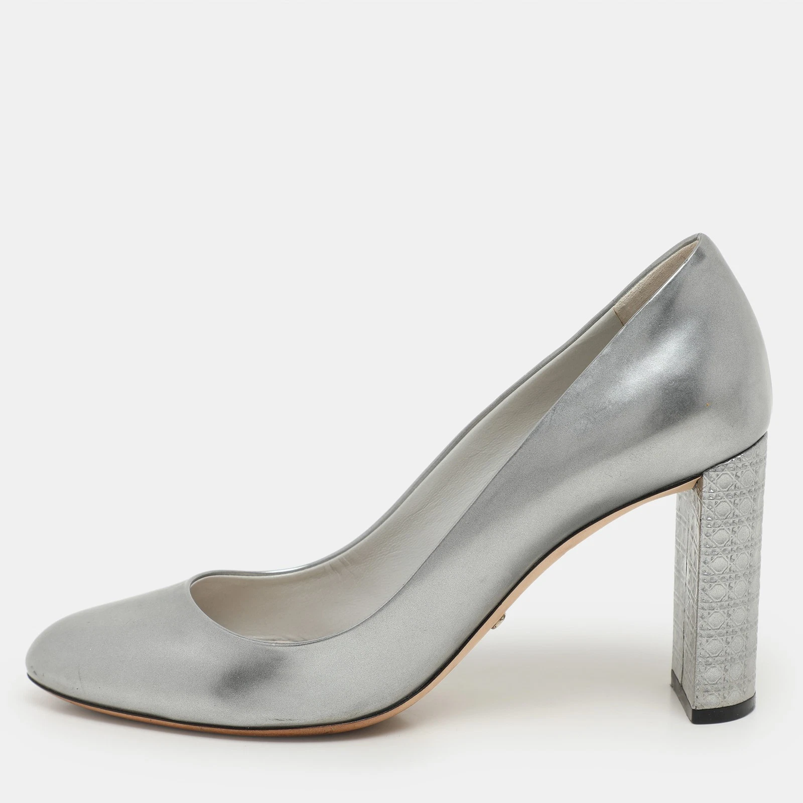 Escarpins à talons Dior en cuir argenté microcannage bloc pointure 36,5