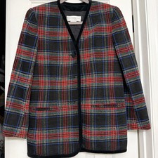 Vintage Liz Claiborne Petite Collection Collarless Plaid Jacket Size 2